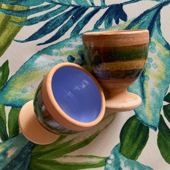 Terracotta Goblets Water or Wine Glasses Earthy Hues Cool Blue Nature Element 2 - Picture 10 of 11